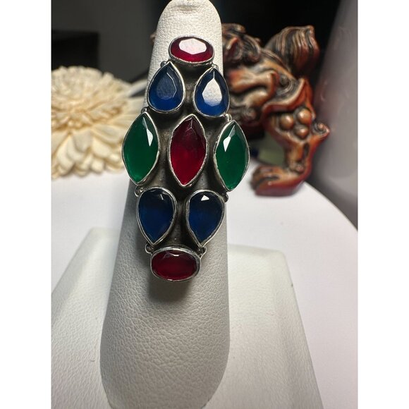 VTG Sterling Multi-colored Glass Red Blue Green - Picture 1 of 5
